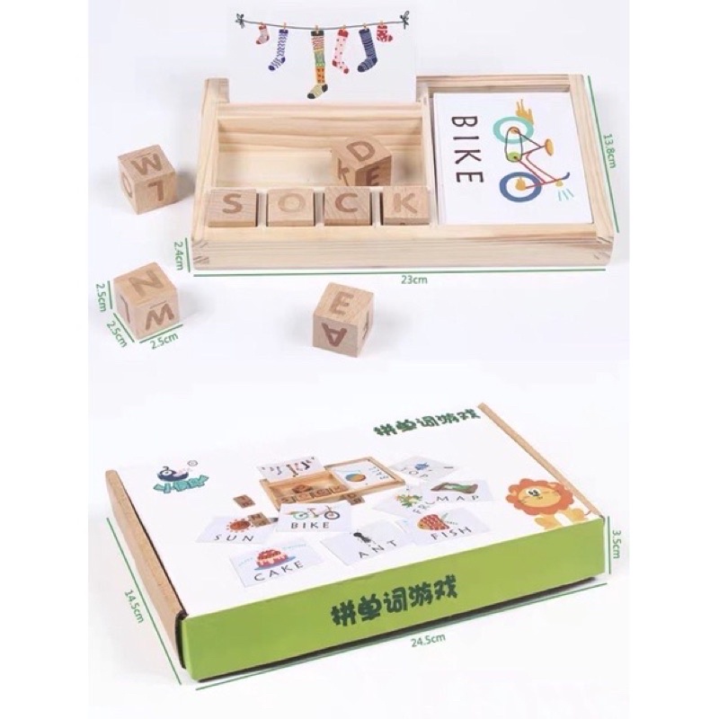 Wooden alphabet learning box - belajar huruf - mengeja - mainan edukasi anak