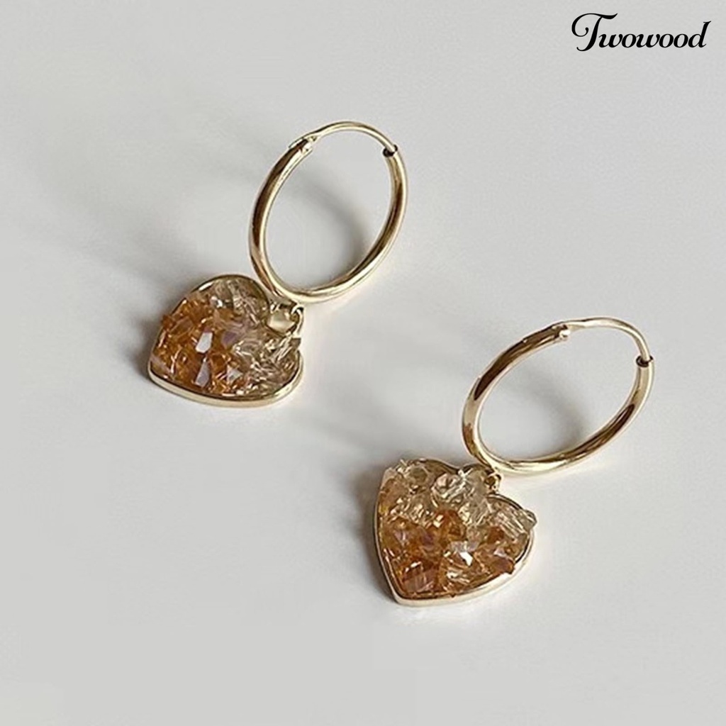 Twowood Drop Earrings Champagne Color Faux Crystal Heart Shape Irregular Surface Cute Women Earrings for Daily Wear