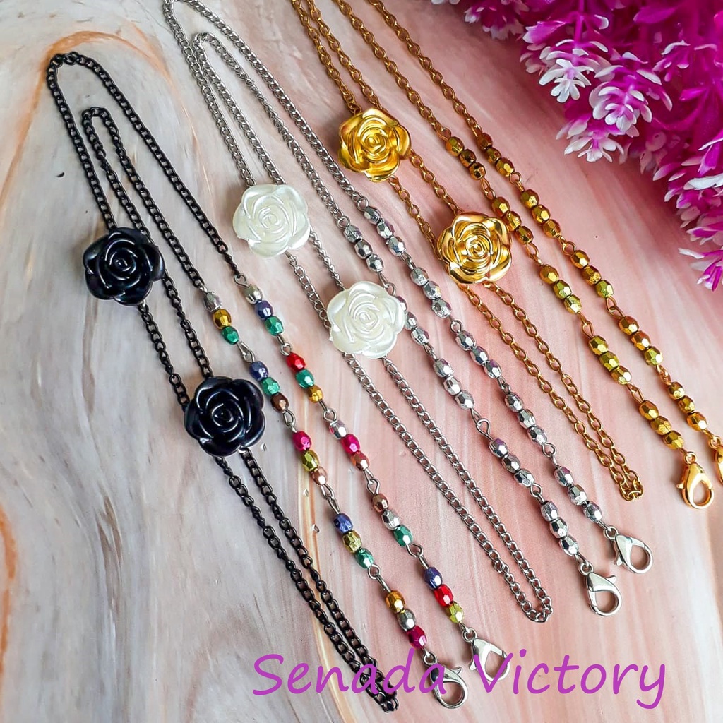 Senada Victory Kalung Masker Rantai Manik 2 in 1 Konektor Bunga Mawar SKM04