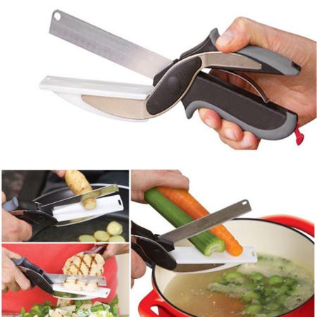 Clever Cutter 2in1 Knife Scissors And Cutting Board Quickly Chops Your Favorite Fruits, Vegetables