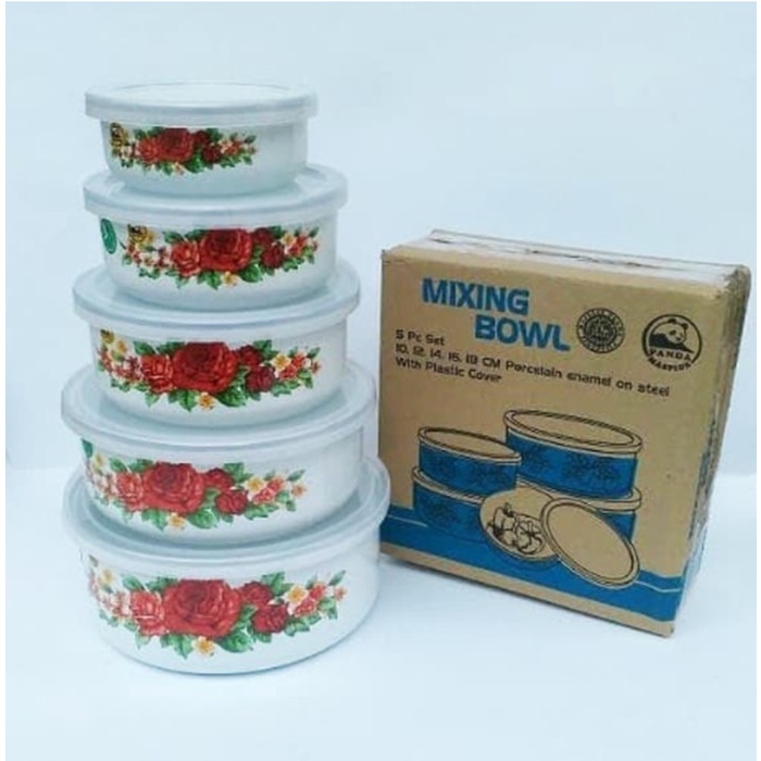 MASPION Mangkok Mixing Bowl 5 pcs porcelain enamel + tutup / rantang