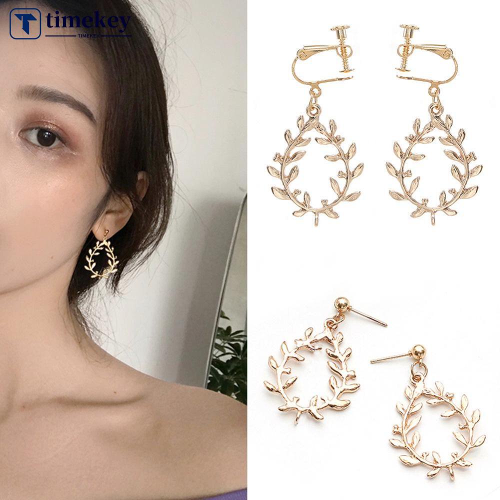 Timekey Anting Tusuk Gantung Desain Lingkaran Hollow Unik Gaya Korea Untuk Wanita A7K5