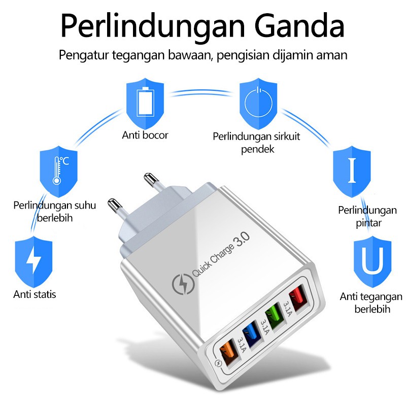 (D023) Charger Travel Adaptor Colokan USB 4 Port Fast Charge 3.1A untuk OPPO VIVO XIAOMI