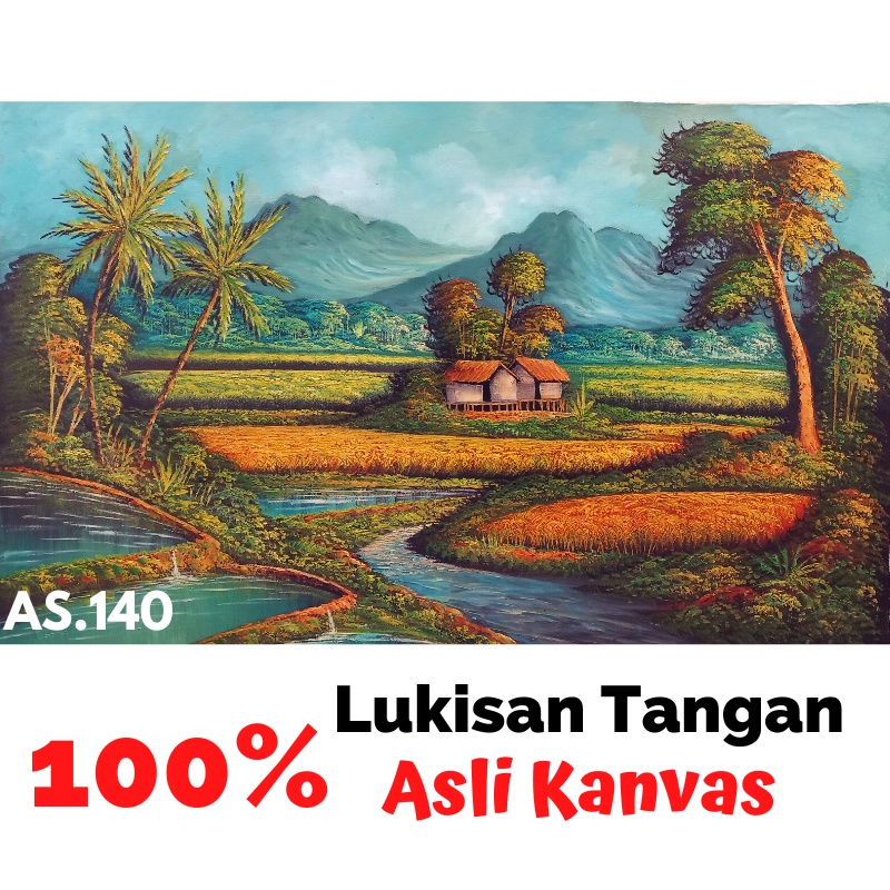 Lukisan Pemandangan Alam dan Bunga Kanvas Asli Ukuran Besar 85x 135 Cm Dekorasi Dinding Ruang Tamu