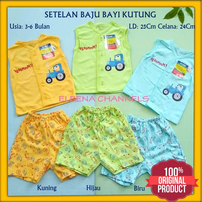 Setelan Baju Bayi Laki-laki Kutung 3-6 Bulan Motif Traktor | Piteku Pakaian Anak Bayi Cowok