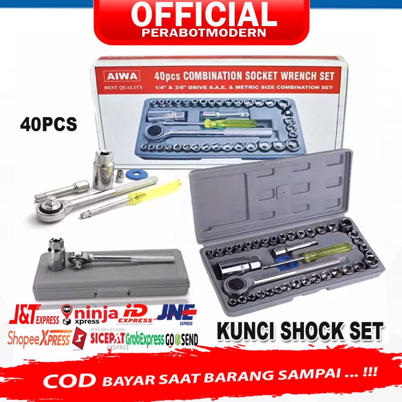 Kunci Shock 40 Pcs Multipurpose Combination Socket Wrench Set - KUNCI SOCK AIWA 40 in 1