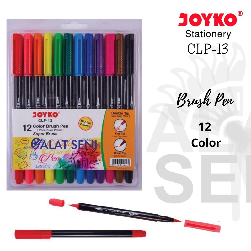 Jual Brush Pen Joyko 12 Warna CLP13 ( Dua Mata Pena ) Set 12 Color