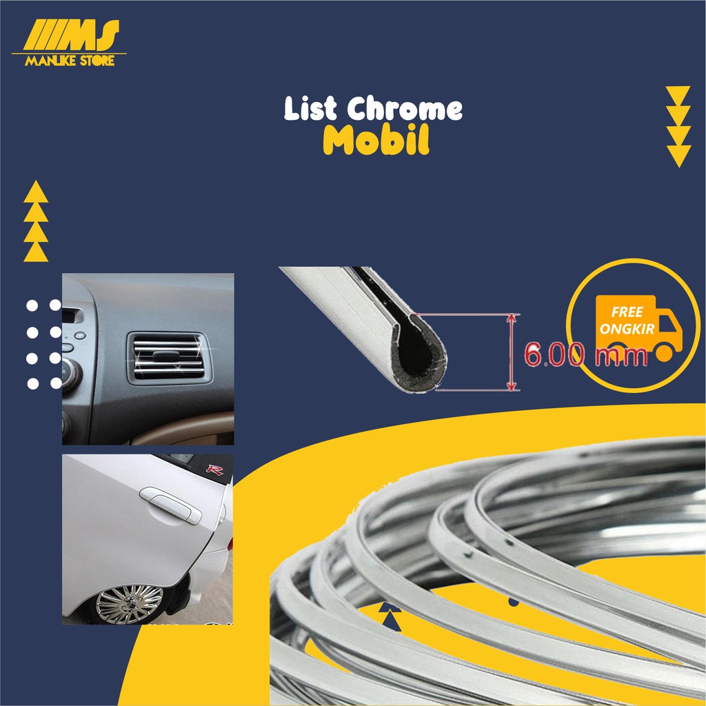 List moulding chrome 6mm list jendela list pintu mobil