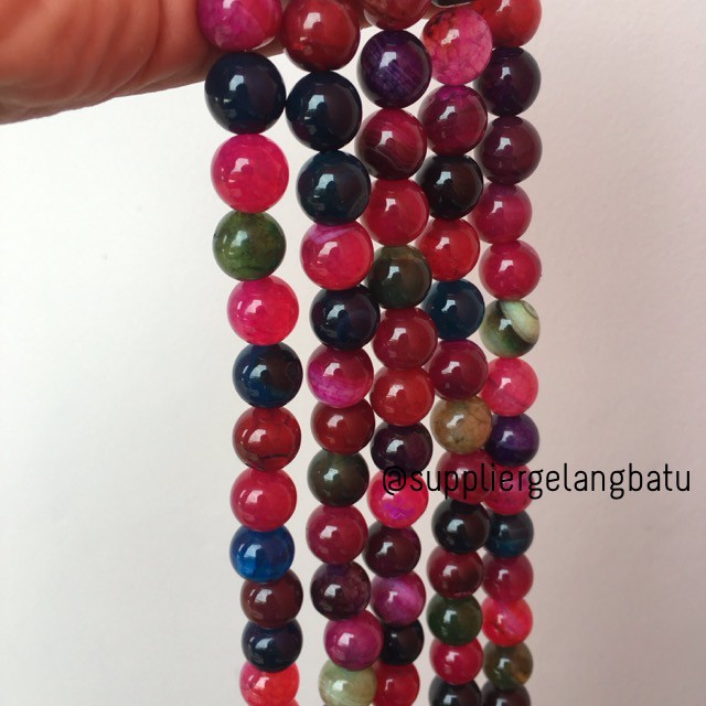 natural 12mm rainbow colour onyx ready stock pancawarna kilap serat fashion craft beads aksesoris