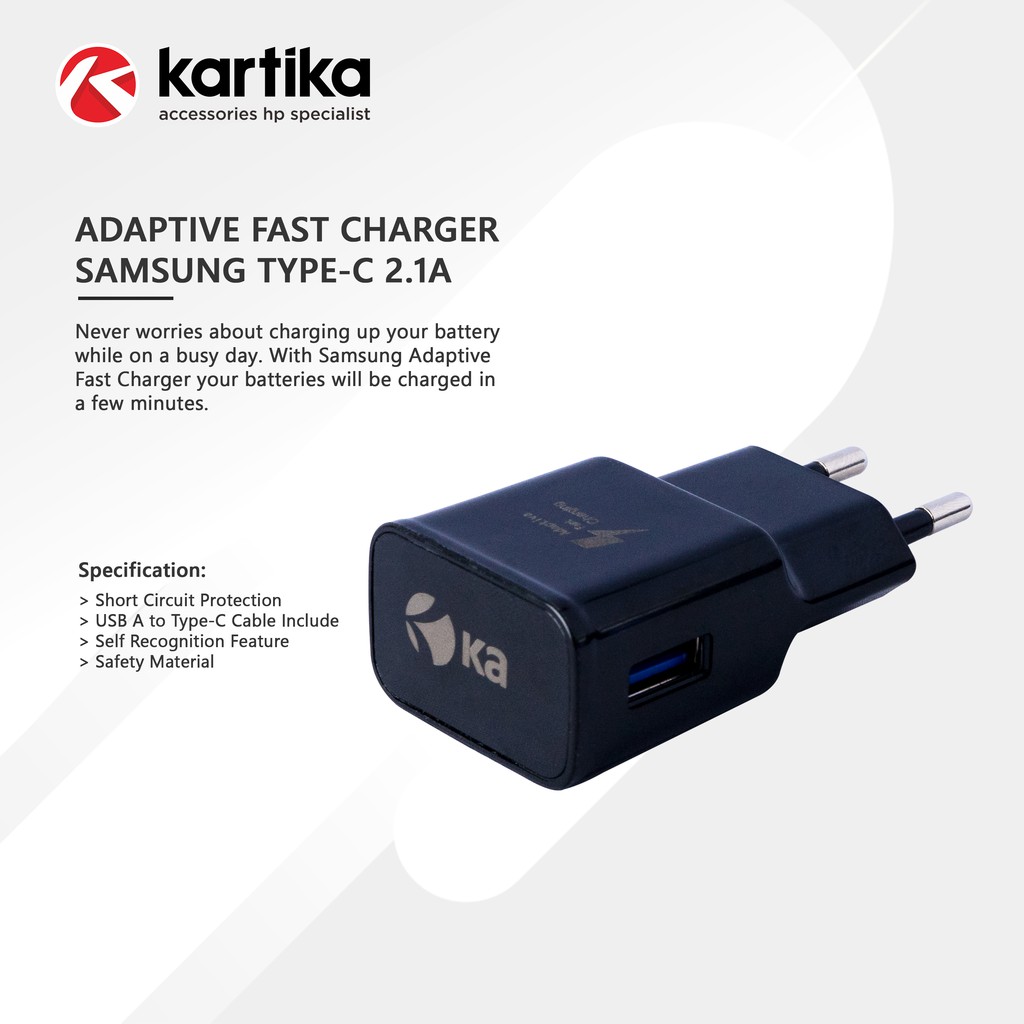 KARTIKA Samsung Adaptive Fast Charger Type- C 2.1A Include Type-C Cable