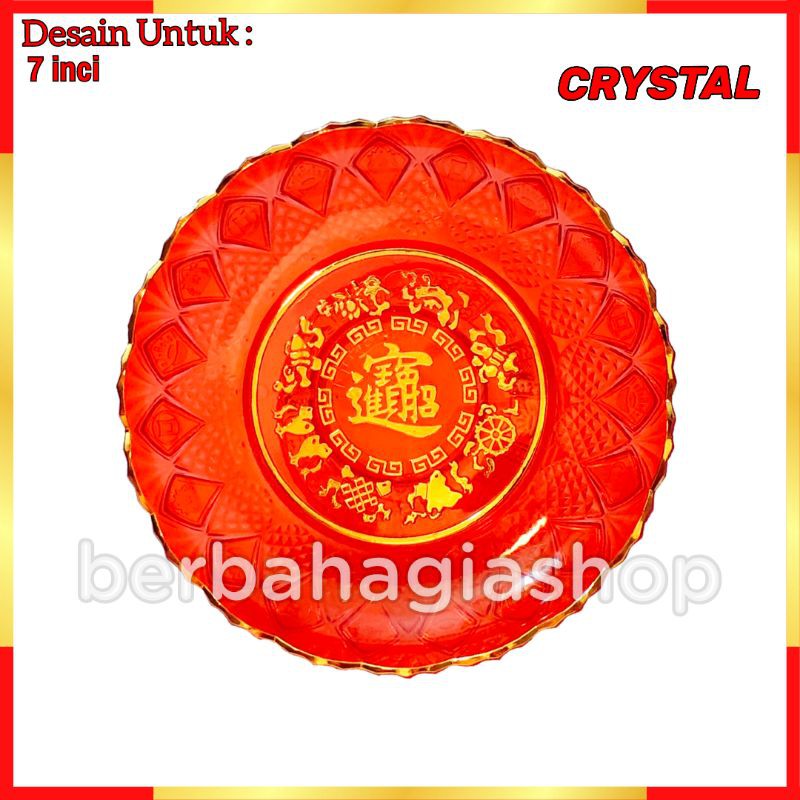 Piring Buah Persembahan Sembahyang Puja Altar Merah Kristal Impor Taiwan High Quality