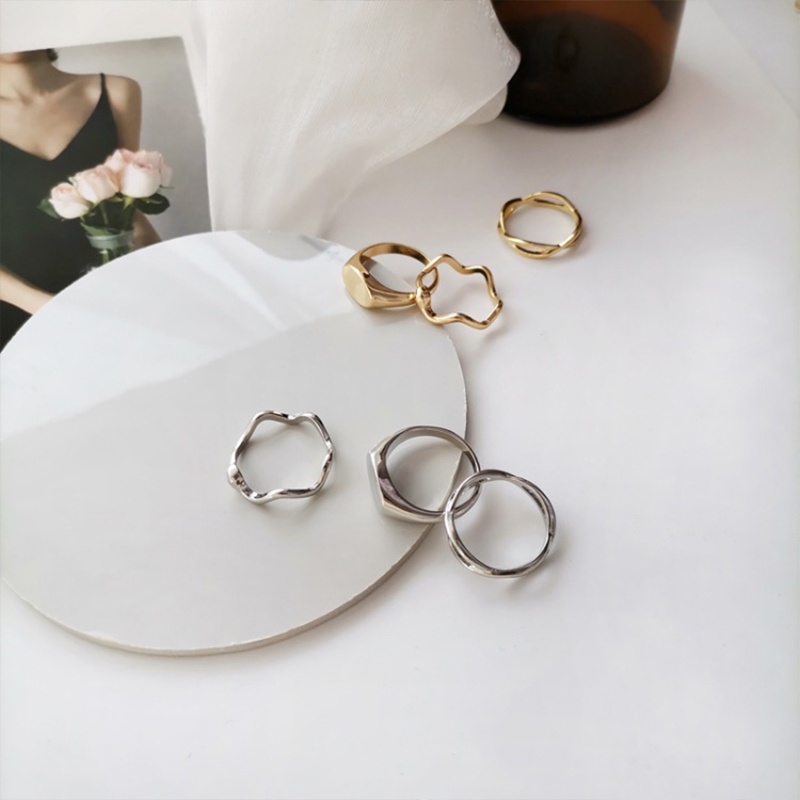 3 Pcs/set Cincin Terbuka Wanita Korea Anti Karat Dan Luntur Jari Telunjuk Desain Geometri Asimetris Untuk Retro Fashion Murah