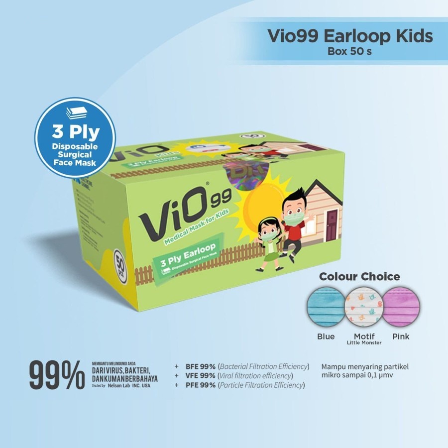 Masker medis Vio plus hijab / earloop / anak isi 50cps