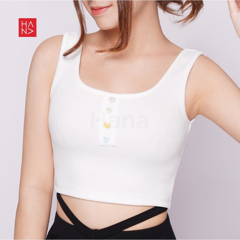 Hana Fashion Jane Tanktop White Heart color Button Knit bahan Rajut tank top tengtop kancing crop Ha
