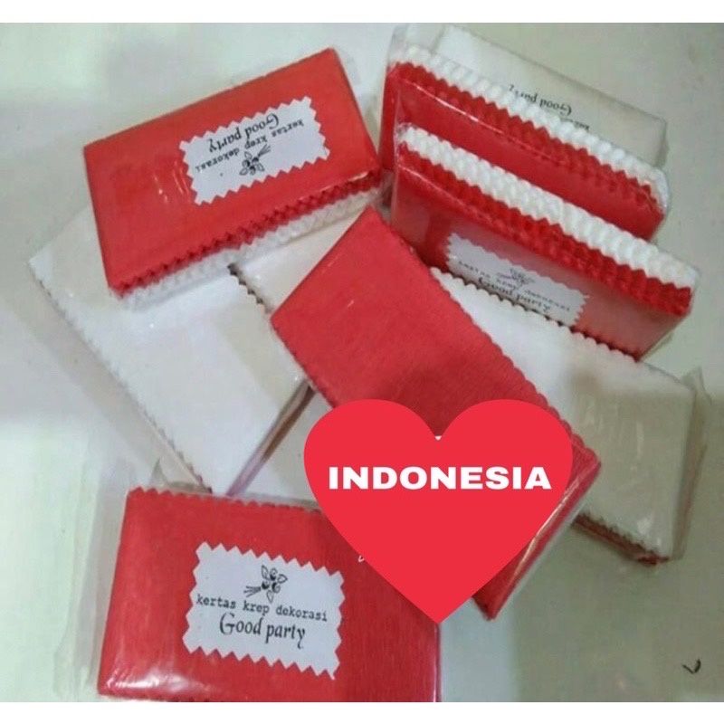 ( Ecer ) KERTAS KREP SERUT MERAH PUTIH / TISSUE CREP TISU CREPP HIASAN 17 AGUSTUS HUT RI / JAHIT KERUT CREPES / CREPE