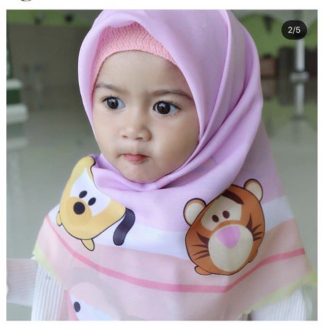 VOAL PRINTING ANAK MOTIF TSUM-TSUM / HIJAB ANAK KARAKTER LUCU / JILBAB ANAK / KERUDUNG ANAK