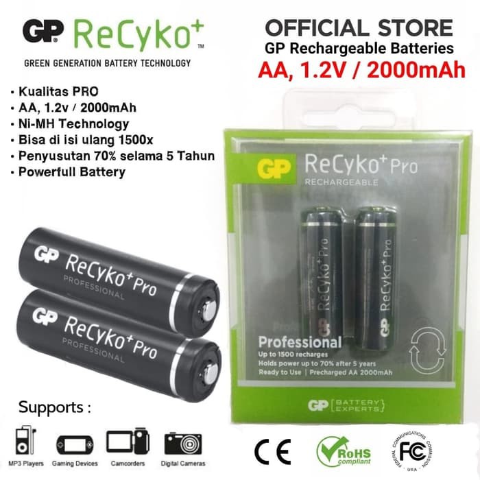 Baterai AA 2100mAh 1.2v Rechargeable GP ReCyko PRO isi 2 Pcs B278