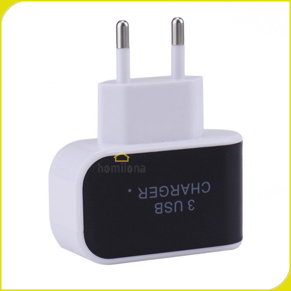 Adapter Travel Charger USB 3 Port 5V 3.1A EU Plug LED - EKA - Black