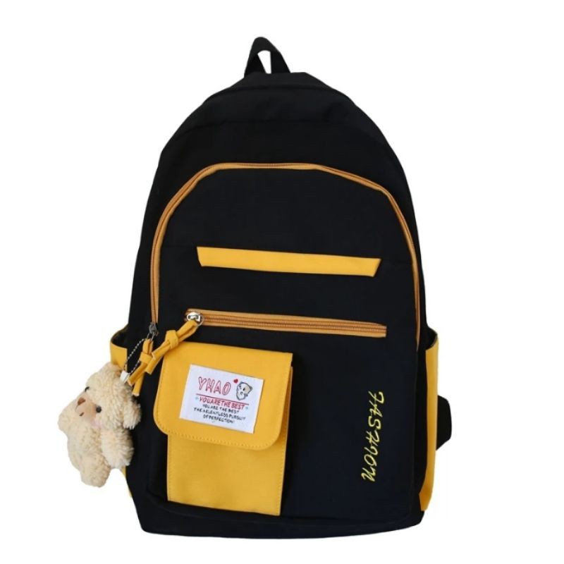 TAS_KITO - BACKPACK KOREA MULTIFUNGSI LEISURE TAS SEKOLAH WANITA KANVAS BACK TO SCHOOL WANITA CEWEK ANAK GADIS REMAJA AESTHETIC WATERPROOF TERBARU 2022 MURAH IMPORT BATAM KEKINIAN-Hitam