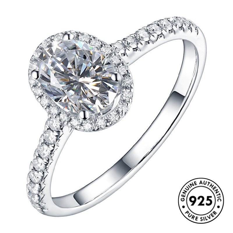 Cincin S925 Silver Bentuk Oval Aksen Berlian