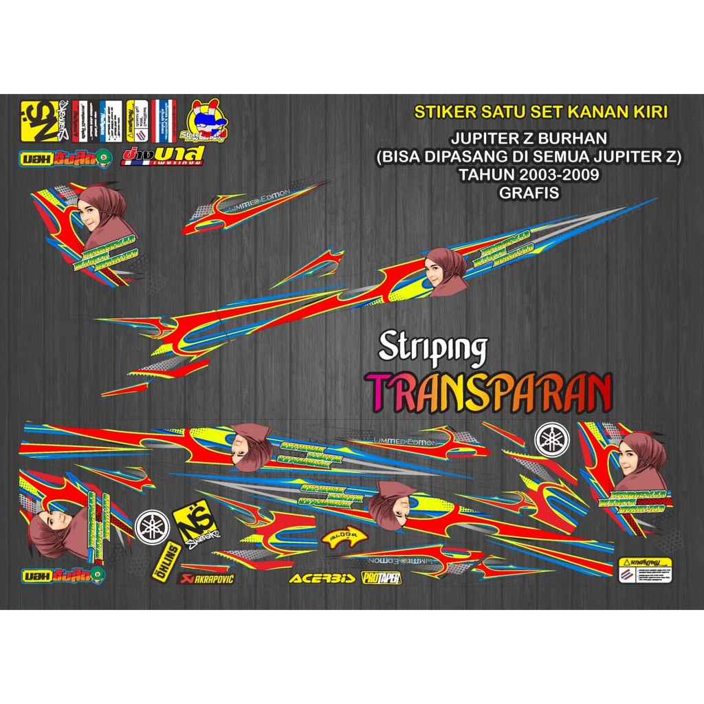 STRIPING STIKER LIST TRANSPARAN TRANPARAN VARIASI JUPITER Z BURHAN 2003 - 2009 GRAFIS WANITA CEWEK P