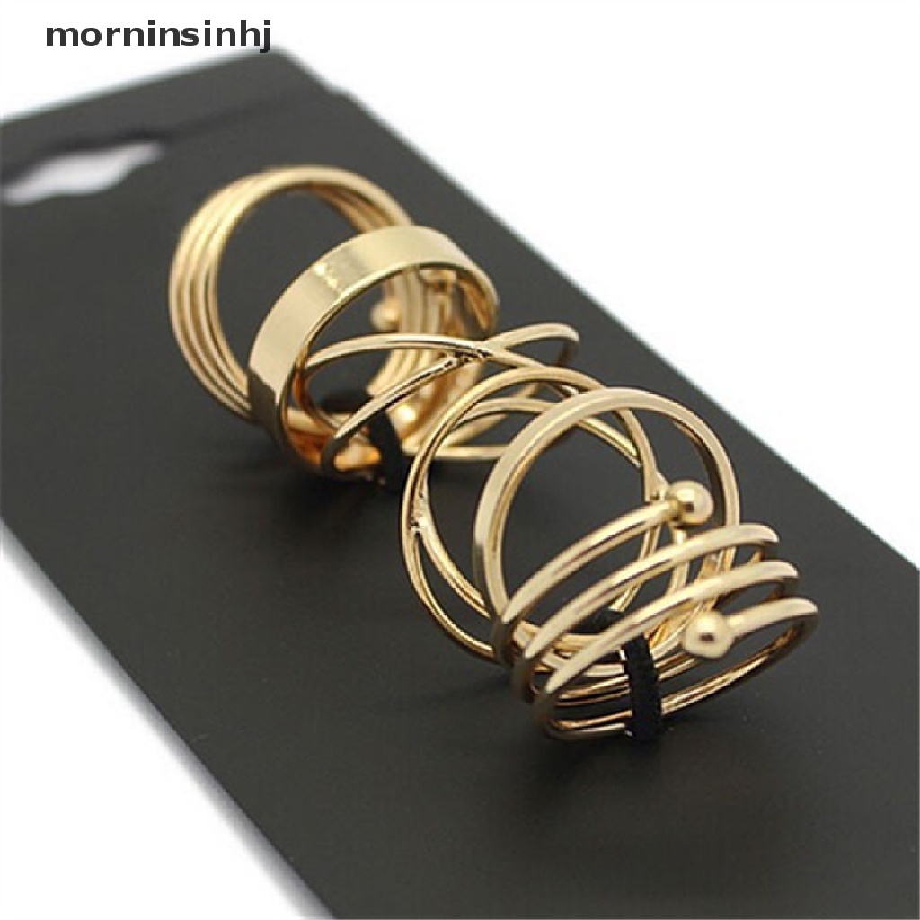 Mornin 6pcs / Set Cincin Buku Jari Aneka Bentuk Bahan Alloy Gaya Punk Untuk Wanita