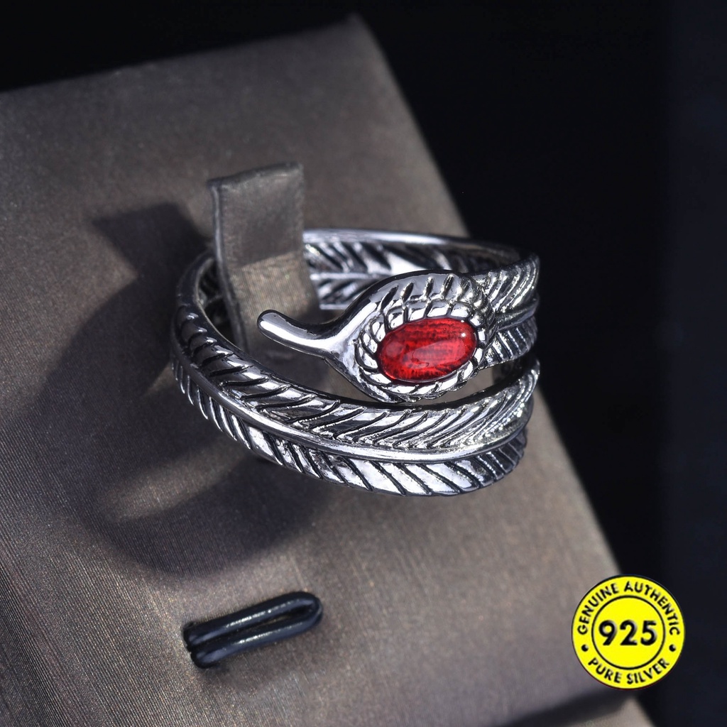 Cincin Sterling Silver 925 Model Terbuka Adjustable Dengan Berlian Merah Untuk Wanita