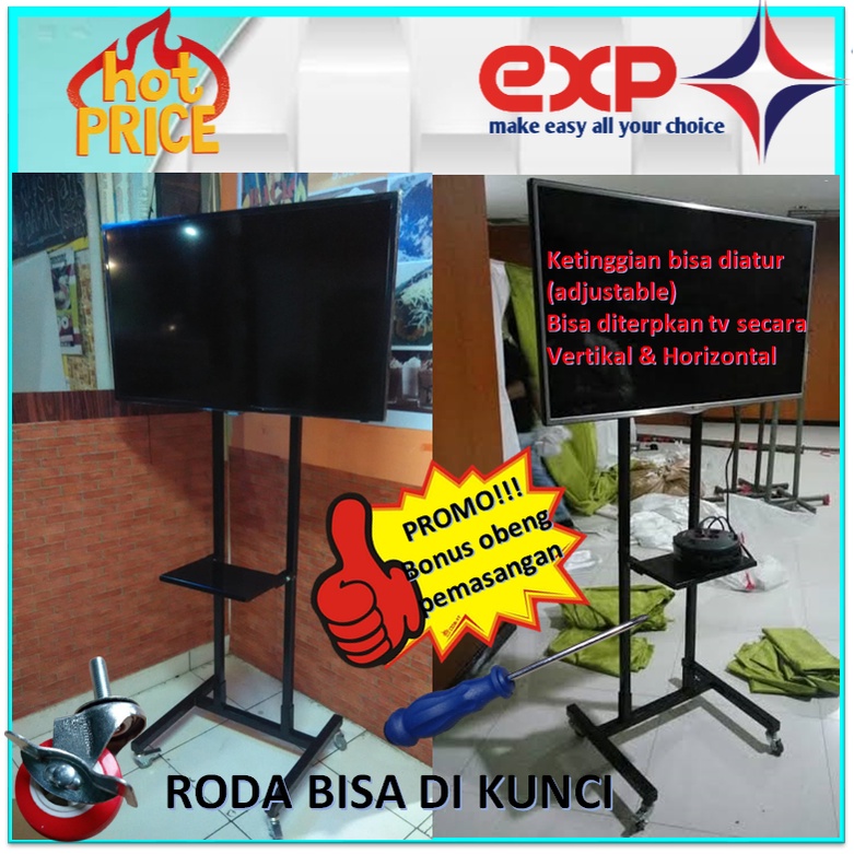 Garansi cocok!!! Bracket TV Standing 32&quot; s/d 65&quot; UNIVERSAL pakai RODA KOKOH 100% BESI MURNI-10