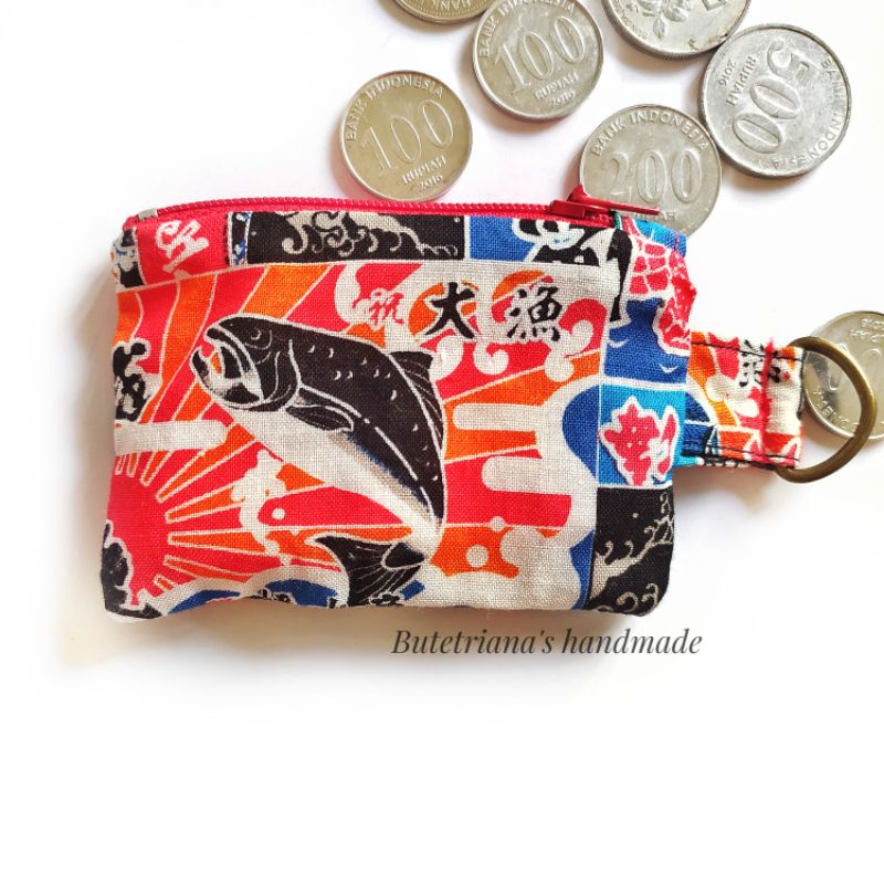 Dompet koin/ Gantungan kunci kain linen handmade motif London dan Jepang