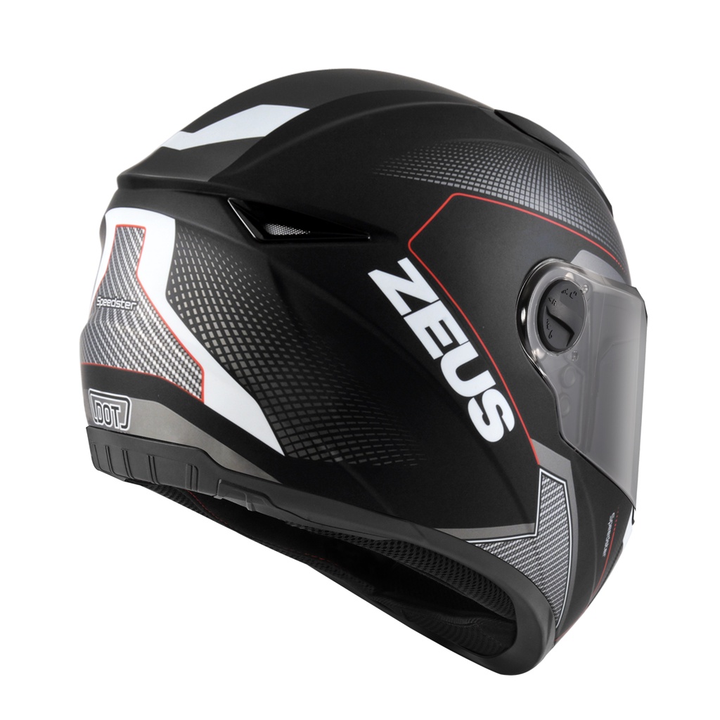 ZEUS ZS-811C MBLK AL6 WHI RED FULL FACE SINGLE FLAT VISOR (FREE DARK SMOKE VISOR)-2
