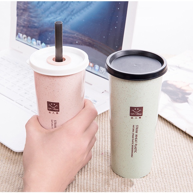 FASHION FAIR - D6093 Botol Minum Wheat H5461 / Botol Minum Sedotan Korea / Tumbler Cup Wheat Straw Eco Friendly / 2 Tutup Free Sedotan