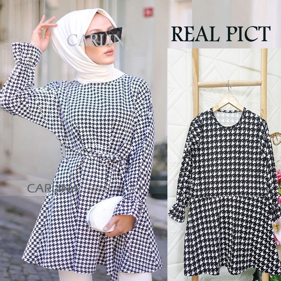 TUNIK DRESS DUATONE HOUNDSTOOTH CARLINA