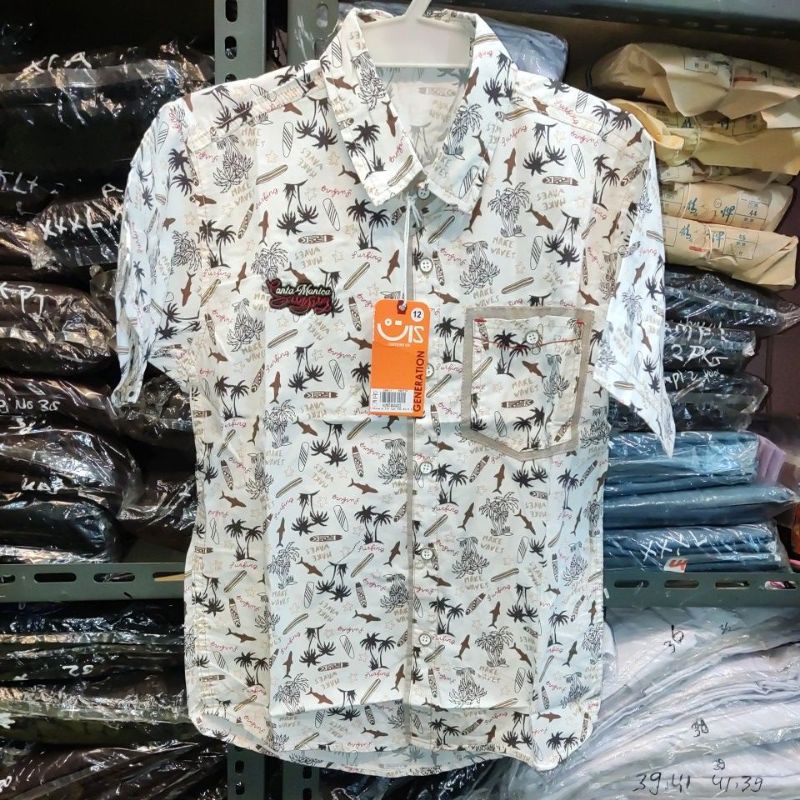 kemeja anak lengan pendek merk UIS motif pantai surfing usia 3-8 tahun