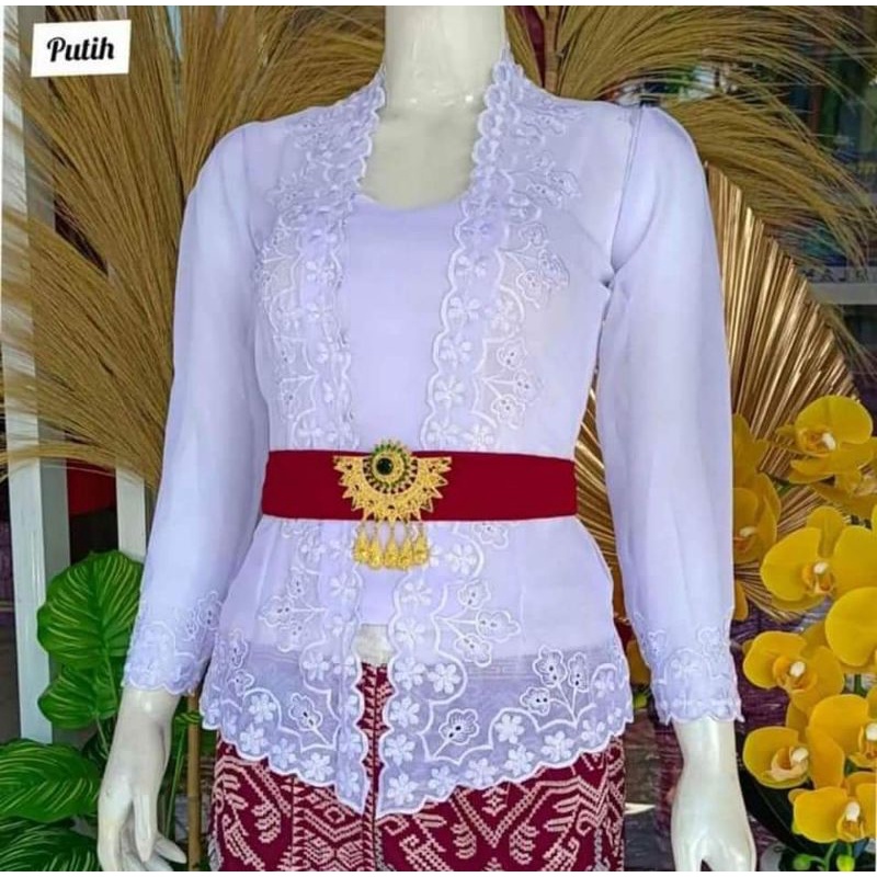 KEBAYA BORDIR TANGAN PANJANG WARNA PUTIH/ KEBAYA BALI BORDIR BAGUS MURAH/ KEBAYA BALI