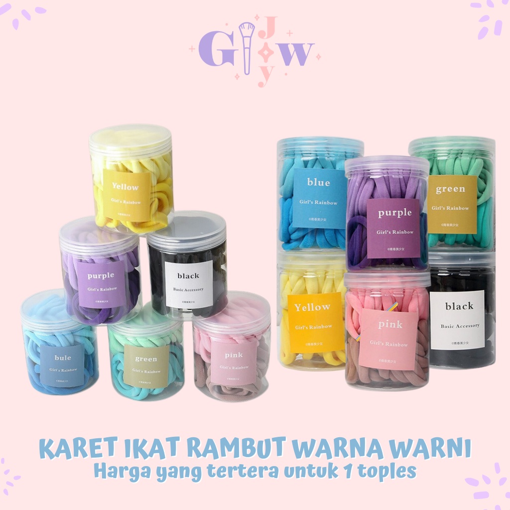 A108 KARET IKAT RAMBUT SATU TOPLES warna warni pastel kunciran karet kuncir pita scrunchie scrunchies jepitan hair extension hiasan kepala tiara mahkota aksesoris aksesories 1 pack paket anak imut lucu murah termurah biru hijau kuning ungu hitam black