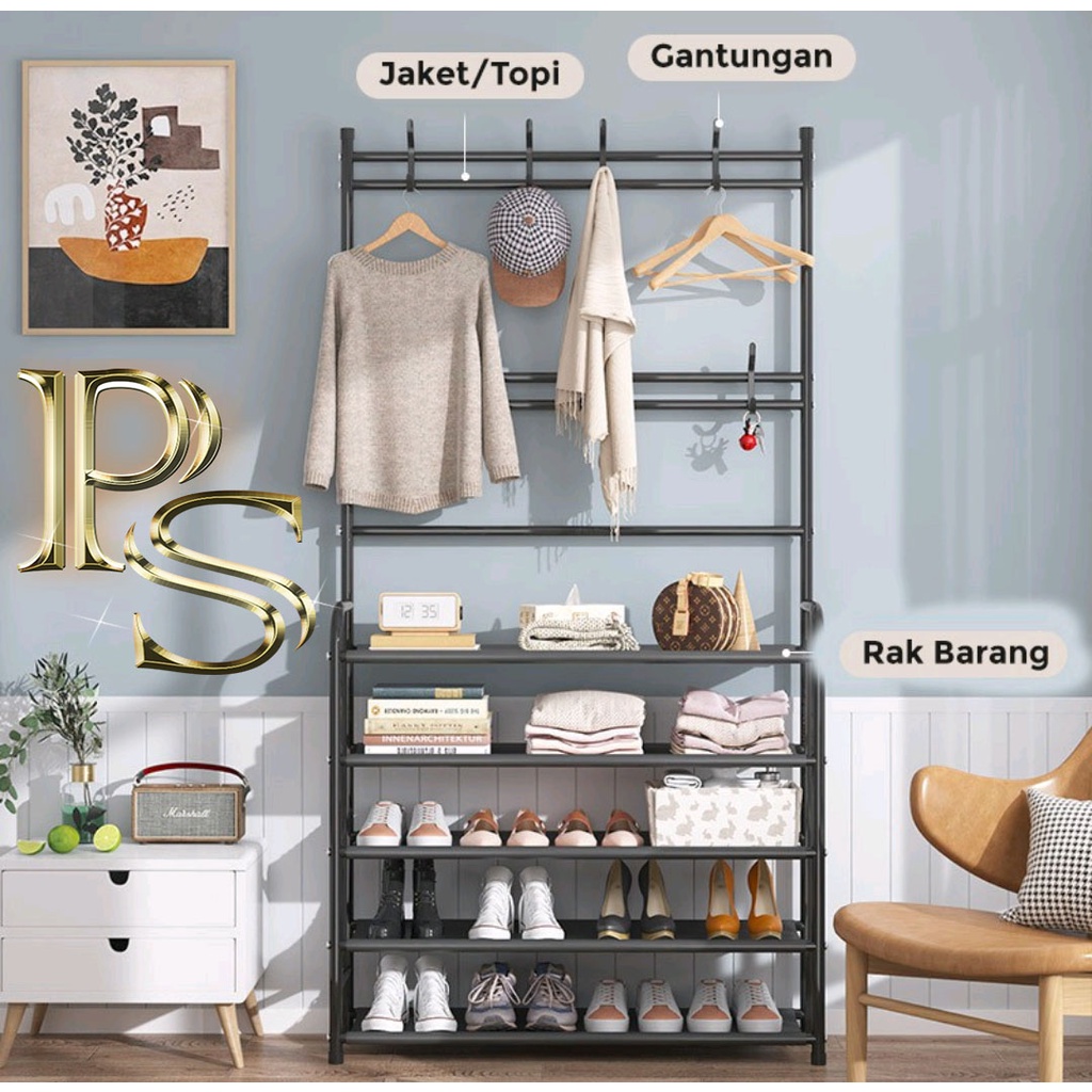 Rak Sepatu,Rak sepatu dan tas gantung 2 in 1,Rak sepatu besi,Rak sepatu besi stenlis kuat 5 susun,Ra