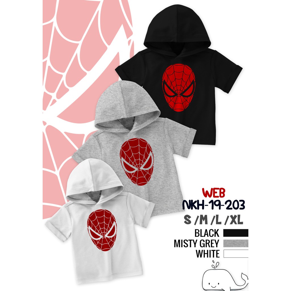 Kaos Hoodie Kupluk  Anak Spiderman WEB  Untuk 2-8 Tahun Super Lembut