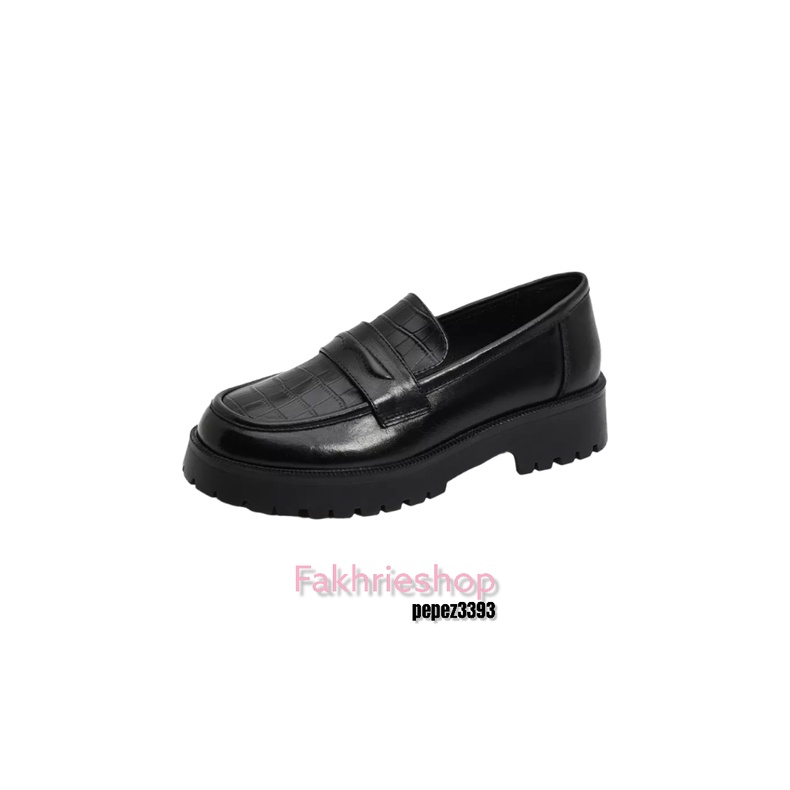 fakhrieshop- Sepatu Wanita Loafer /  CROCO Glosy Dof CLRY Premium B2113