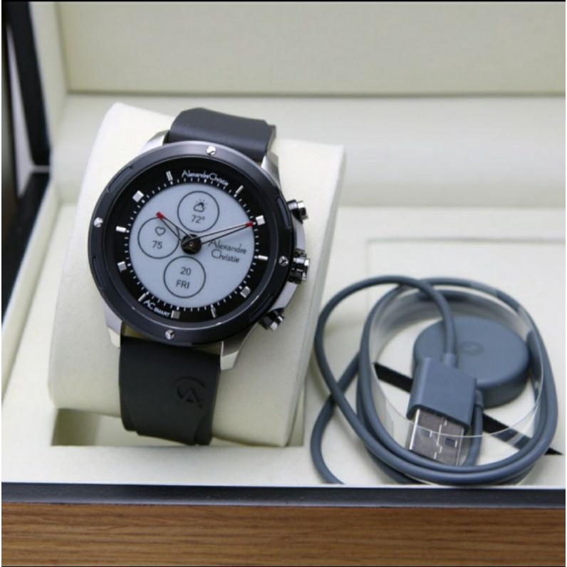ORIGINAL JAM TANGAN UNISEX ALEXANDRE CHRISTIE SMARTWATCH SILVER BLACK RUBBER STRAP ARLOJI WATCH PRIA