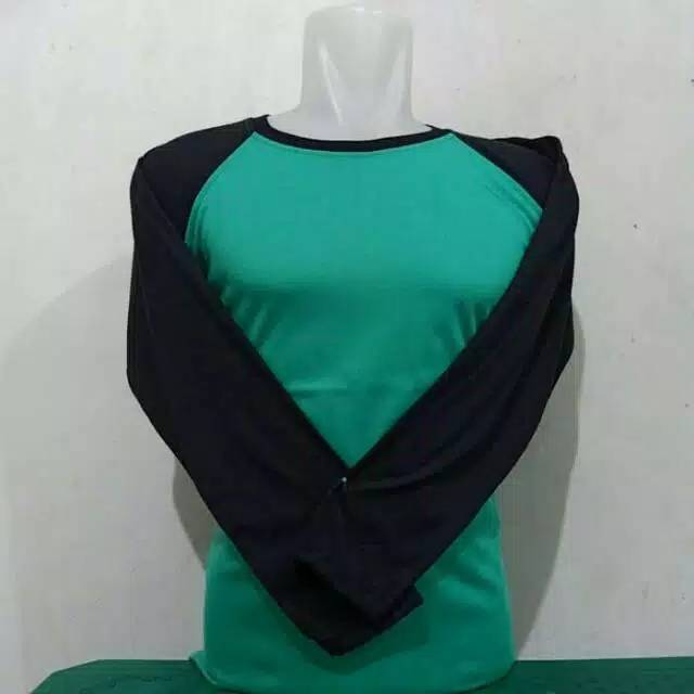 KAOS POLOS LENGAN PANJANG HIJAU TOSCA COMBINASI HITAM
