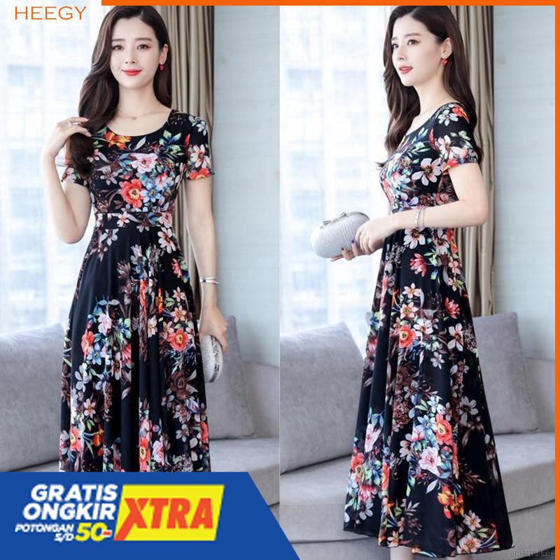 Dress Casual Bohemian Lengan Pendek Longgar Oversize Motif Bunga Musim Panas Gaya Wanita Korea