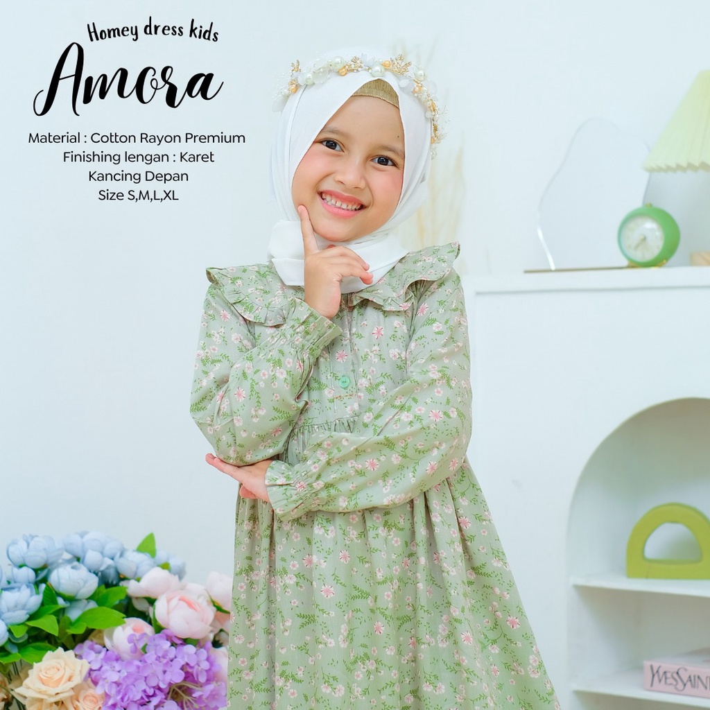 Terlaris-Busana Muslimah Anak-Homey Dress AMORA Kids-Gamis Anak Best Seller Bahan  Rayon Premium-Umur 4 sd 12 tahun