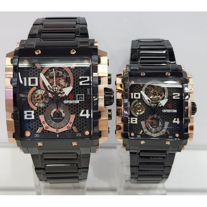 jam tangan expedition e6757 rantai couple black rose gold