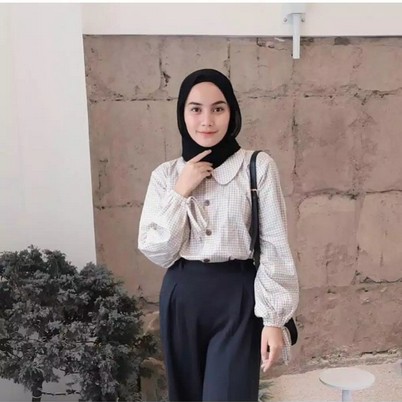 ilook | Blouse Zashi | Blouse Wanita Motif Kotak Bahan Creepe - Fit to L-1