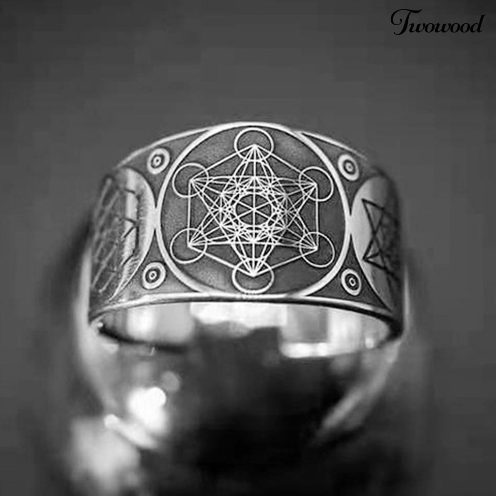 Twowood Hexagram Pattern Vintage Unisex Ring Alloy Adjustable Opening Punk Finger Ring Jewelry Accessory