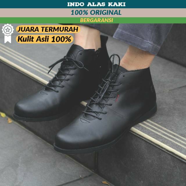SEPATU KULIT ASLI PRIA BOOTS FORMAL TANPA TALI | BRADLEYS OLIVER BLACK