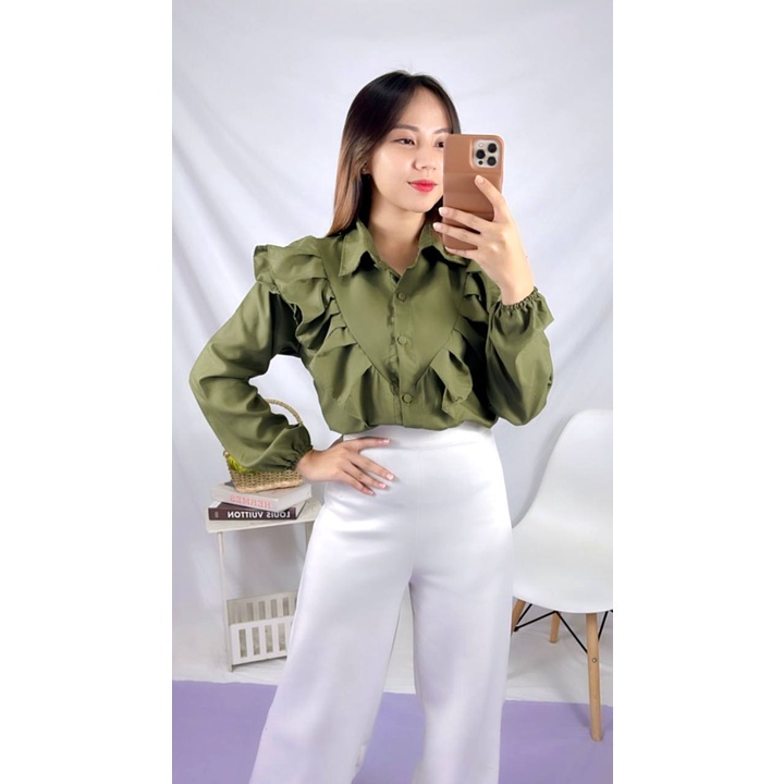 Tq88indonesia Fashion Baju Atasan Wanita Terbaru / LELANA TOP BLOUSE Lengan Panjang / Blus / Busana Casual Cewek / Ootd / Outfit