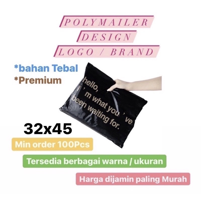 32x45 Sablon Plastik Polymailer Packing custom design Logo min 100Lembar
