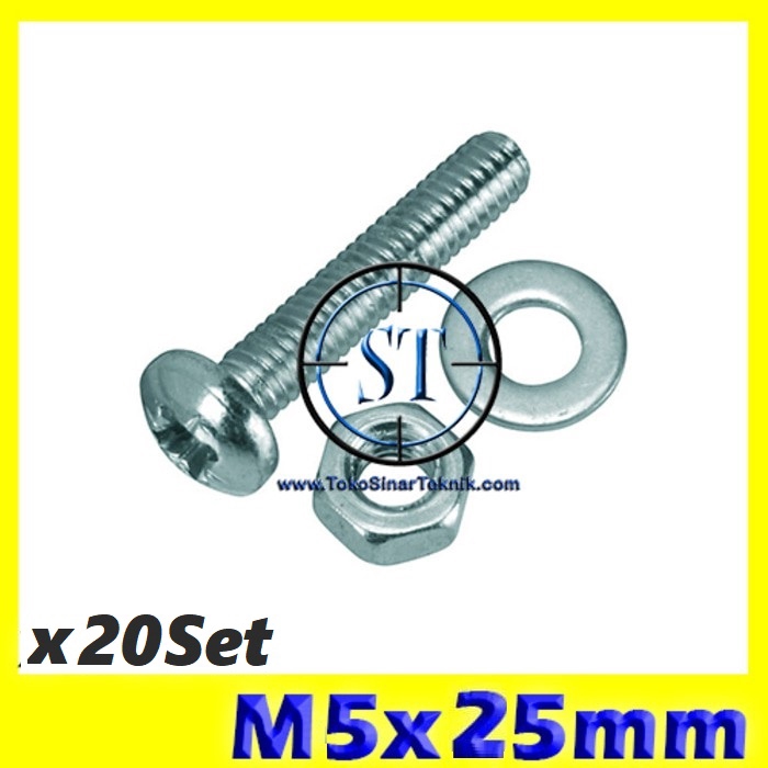 x20 Set Baut Mur Ring M5 x 25mm JP 5x25 5x25mm 5 x 25 5 x 25mm