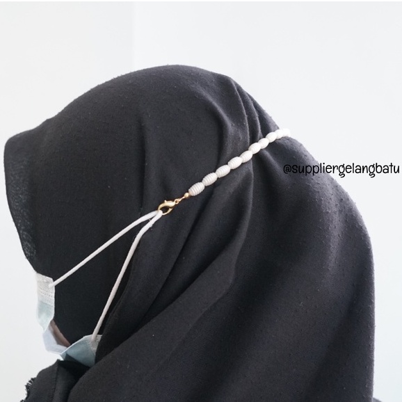 Set STRAP MASK dan GELANG Mutiara Sintetis OVAL KEPOMPONG WHITEPEARL